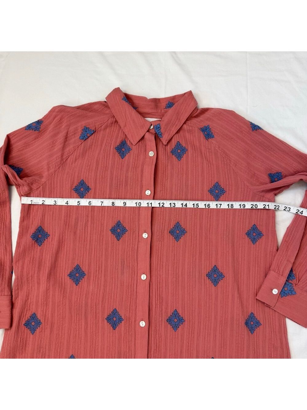 NWT Pure Jill Embroidered Shirtdress Women's Medium Petite Coral - Picture 5 of 16